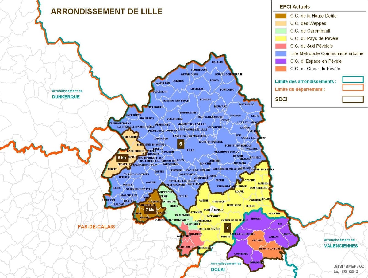 carte de l'arrondissement de Lille