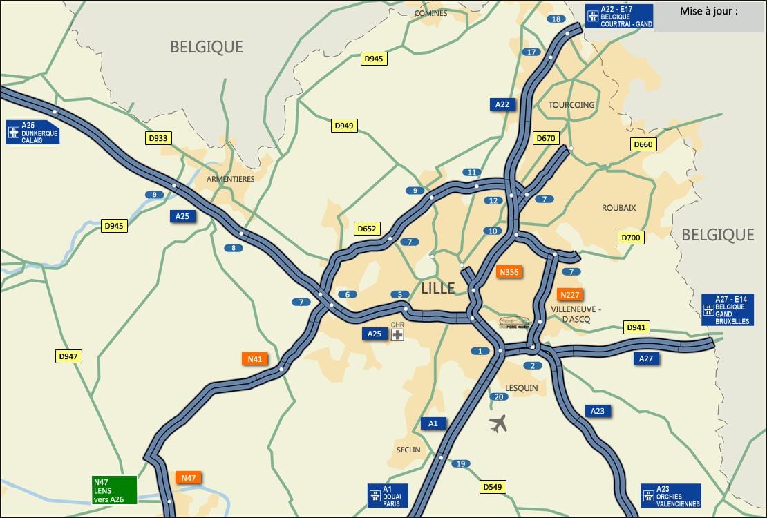 la carte de Lille de la route